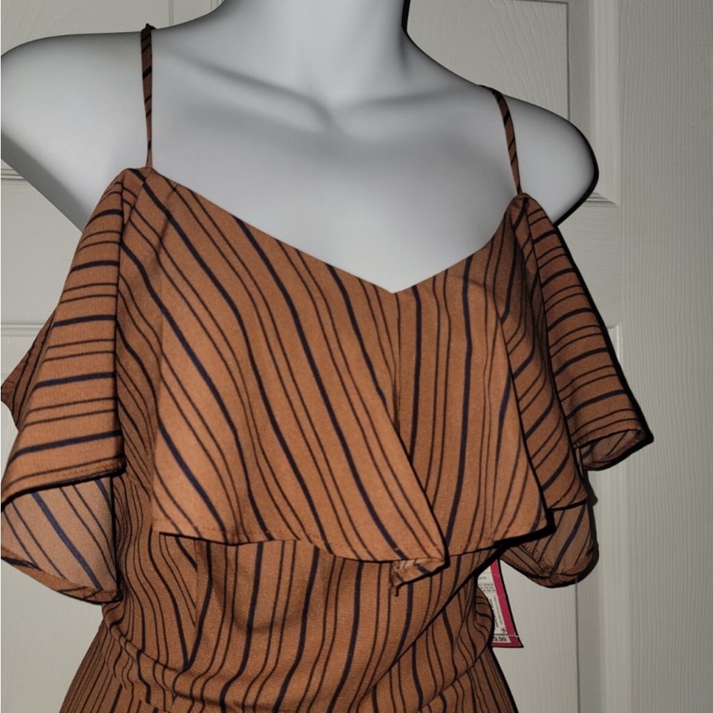 Xhilaration Brown and Navy Striped Jumpsuit - Picture 1 of 9